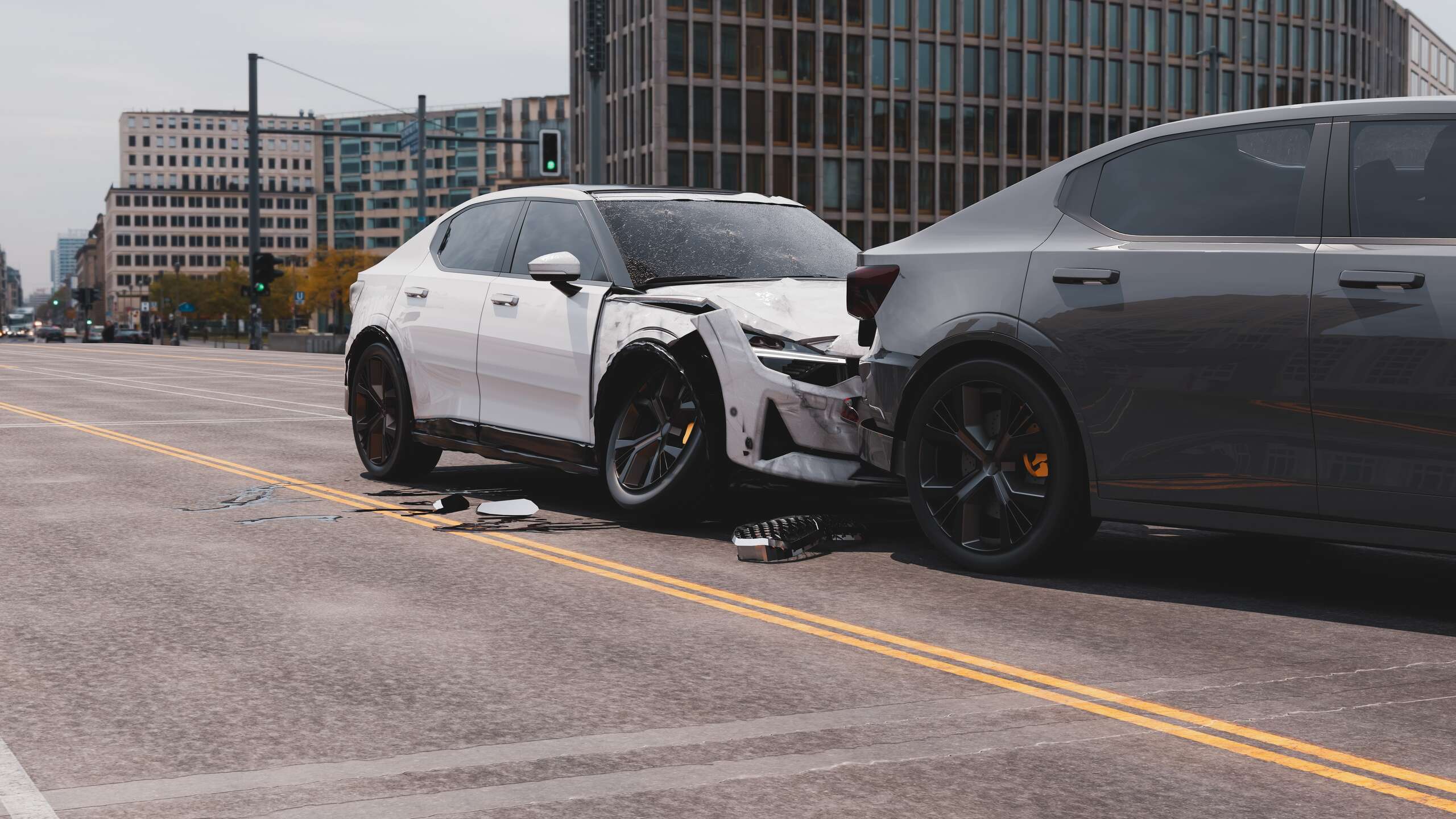 Car crash scene highlighting questions to ask a car accident lawyer in Washington after an accident